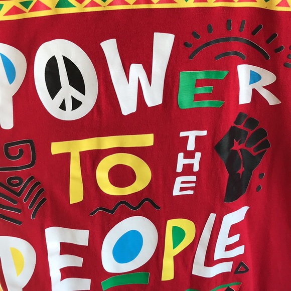 Reason brand Sz Medium Tee red cotton long sleeves Power to the People graphics - Picture 3 of 10